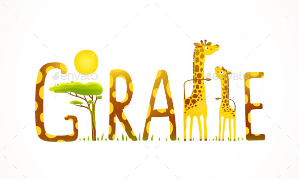 African Giraffe Animals Fun Lettering Landscape