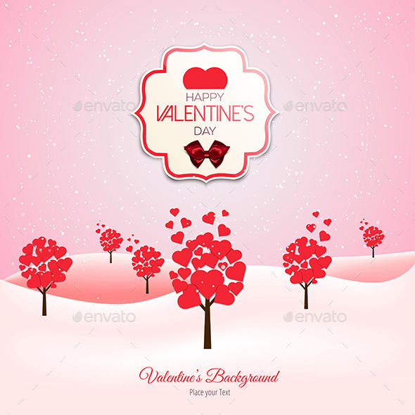 Valentine Trees Landscape with Heart Shaped Leaves