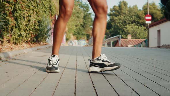 African American Black Woman Dancing Hiphop in Street Step Dance Close Up Legs Sneakers Lover Urban