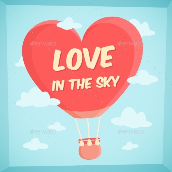Valentines Poster with Hot Air Balloon in Sky