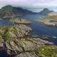 Rocky islands on Lofoten islands in Norway near Mortsund, aerial - VideoHive Item for Sale