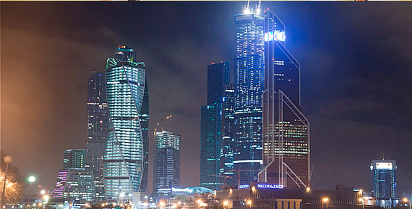 Moscow City at Night in Winter