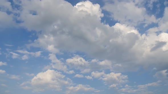 Picturesque Timelapse of White Fluffy Clouds Moving Softly on the Clear Blue Sky