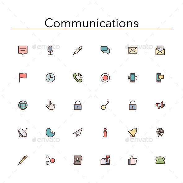 Communications Colored Line Icons