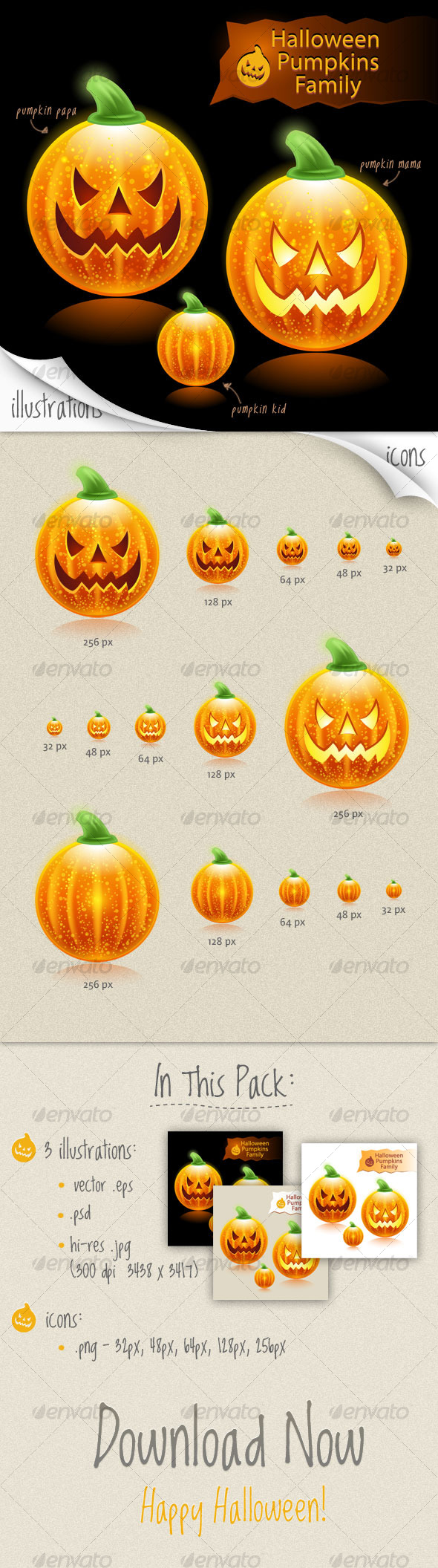 Halloween pumpkins family icons