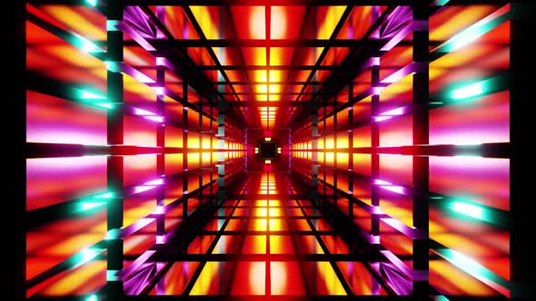Multicolored Tunnel With Mirrored Cubic Walls Background Vj Loop HD