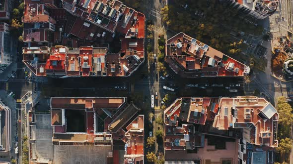 Aerial View of Barcelona City with Typical Urban Buildings