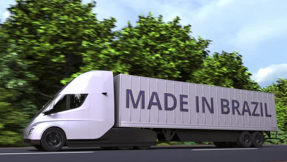 Modern Electric Trailer Truck with MADE IN BRAZIL Text