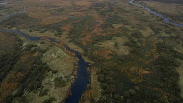 Curved River in Meadow Valley Aerial View