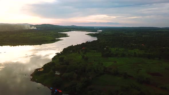 Jinja, Uganda - Aerial at the source of the longest river in the world - Nile, Africa