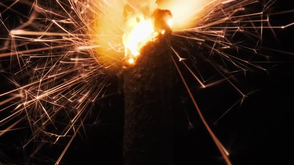 Sparkler on the Black Background in Slow Motion Macro Shot