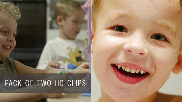 Portrait of Happy Boy and Children Playing