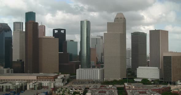 Establishing aerial shot of downtown, Houston, Texas