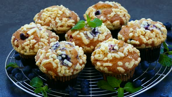Sweet dessert with blueberry muffin