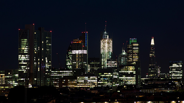 London Night Shoot Skyline Financial Center Business England