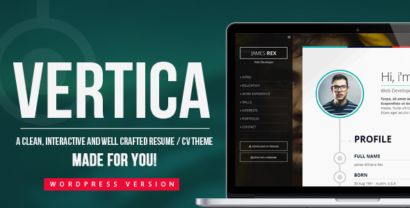 Vertica – Resume / CV & Portfolio WordPress Theme