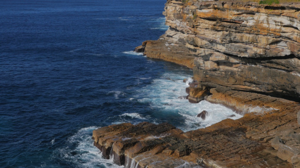 Ocean Waves Crashing Against Cliff, South Head