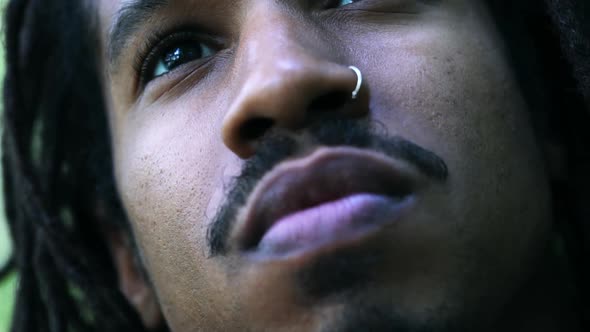 Close Up African American Man Looking Up, Shallow Focus