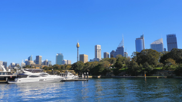 Sydney CBD from Finger Wharf, Woolloomooloo