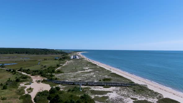 View of the perfect landscape , blue cloudless sky, the Atlantic Ocean , a national reserve and wetl