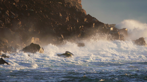 Waves Atlantic Ocean Breaking onto Rocks