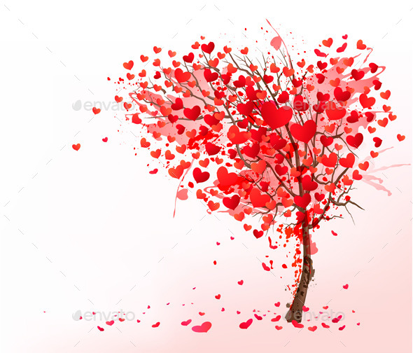 Valentine Background with Heart Shaped Tree