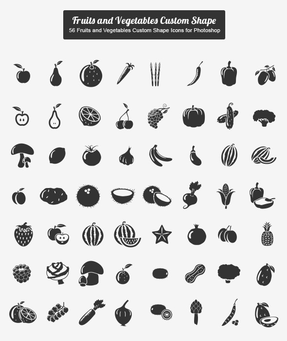 56 Fruits and Vegetables Custom Shape Icons