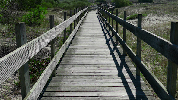 Walking on Wooden Walkway in the Sand Dunes