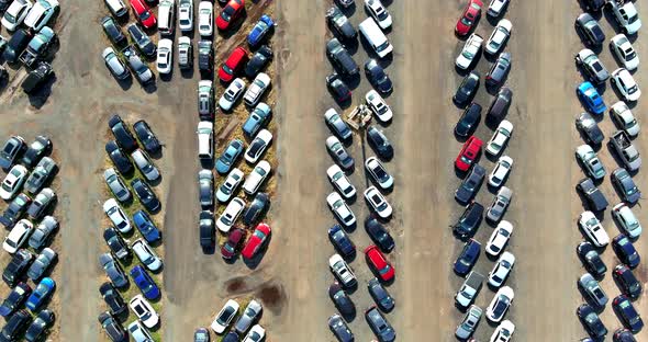 Aerial Top Down View of Auction Cars Parked in Car Parking Lot