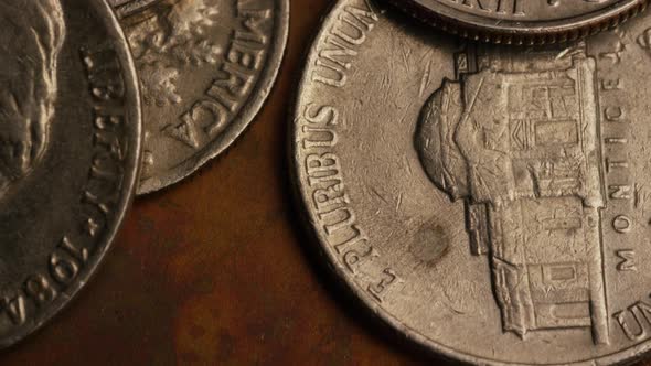 Rotating stock footage shot of American coins