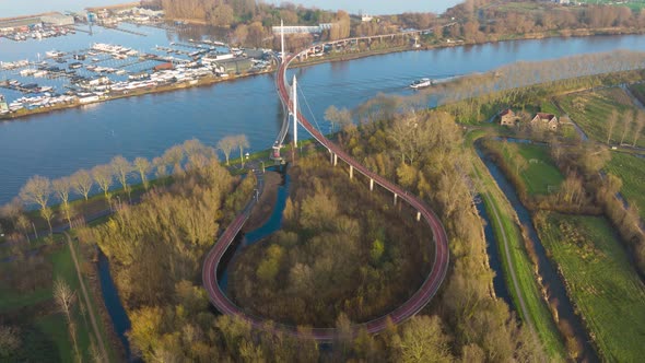 Aerial Hyperlapse of a Pedestrian and Bicycle Bridge Over the Amsterdam Rijnkanaal