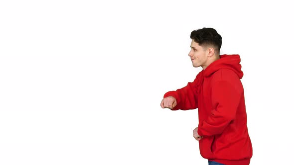 Trendy Dancer Man Walking and Dancing on White Background