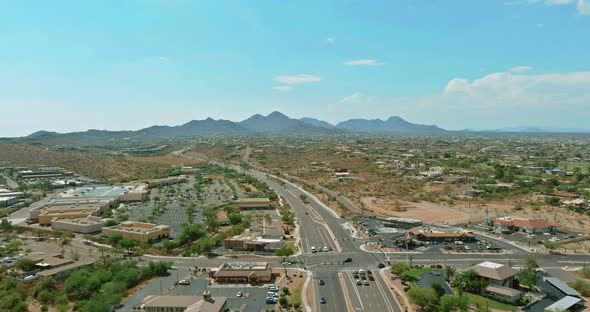 Aerial View of Residential Quarters Near Mountain Desert at Beautiful Fountain Hills Town Urban