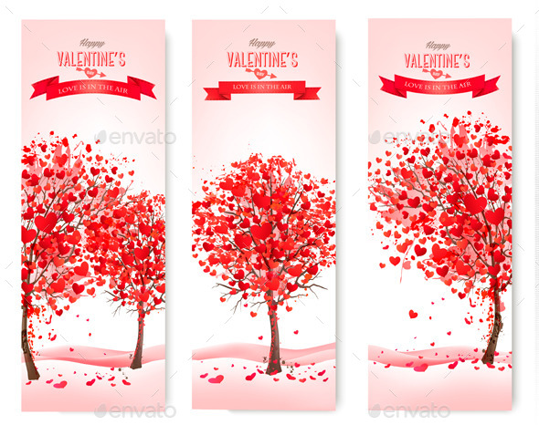 Holiday Retro Banners Valentine Trees