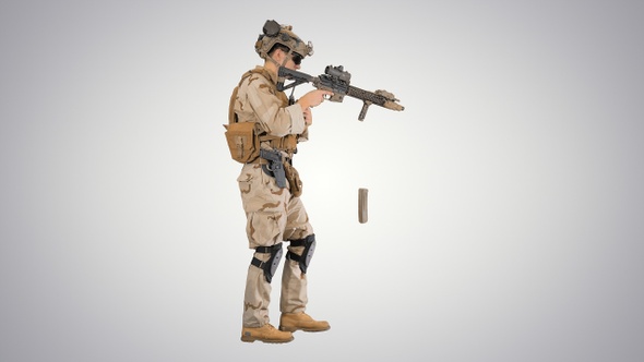 Soldier Walking and Reloading Assault Rifle on Gradient Background