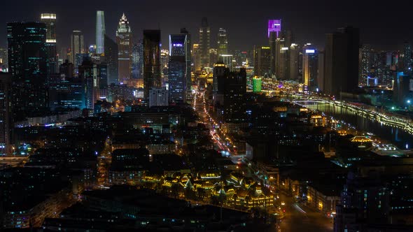 Tianjin City Center Night Heping District in China Timelapse