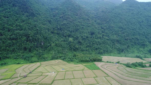 Nature landscape near town of Vang Vieng in Laos seen from the sky