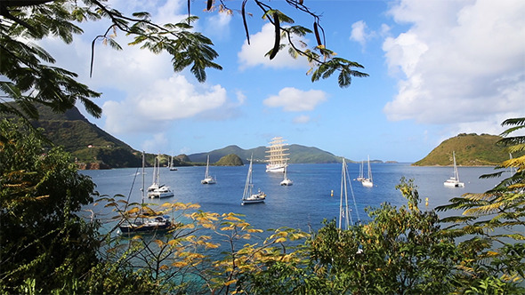 Paradise Island Bay With Boats