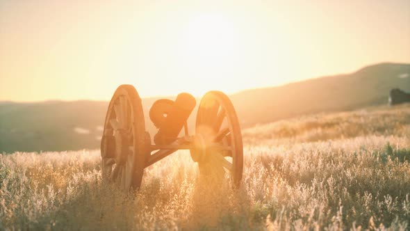 Historic War Gun on the Hill at Sunset