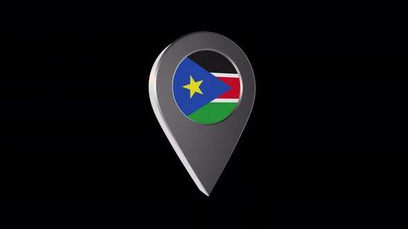 3d Animation Map Pointer With South Sudan Flag With Alpha Channel - 4K