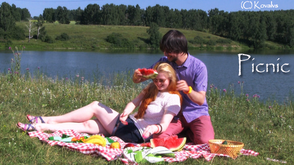Happy Couple Have Picnic Outdoor