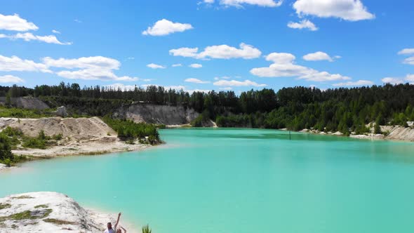 Aerial View of Artificial Lake Kaolin Open Pit and Turquoise Water