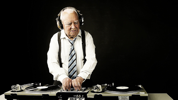 Very Funky Elderly Grandpa Dj Mixing Records 52