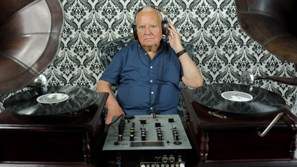 Funky Grandpa Dj With Gramophones 8