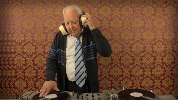 Very Funky Elderly Grandpa Dj Mixing Records 35 alt
