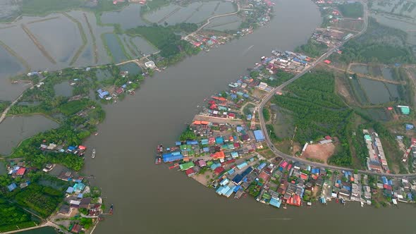 Aerial View of an Estuary Near Wat Pak Ao Phetchaburi Thailand