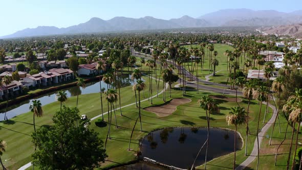 Overhead footage of a Palm Spring valley in California, near Los Angeles, captured by drone, with a