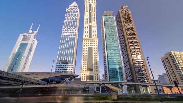 Skyscrapers at the Sheikh Zayed Road in Dubai Timelapse Hyperlapse