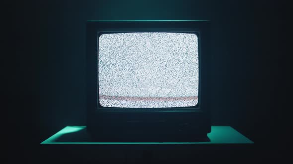 Vintage Television with Bad Signal in the Night