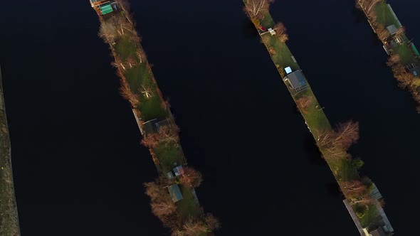 Aerial view of houses on the lake at Loosdrecht Kalverstraat the Netherlands.